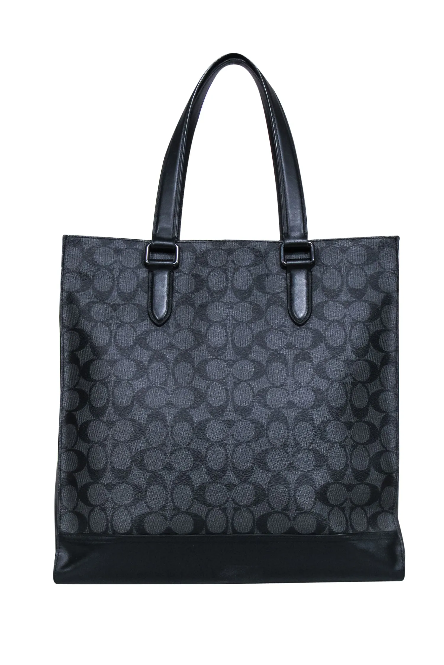 Coach - Black & Grey Monogram Print Leather Trimmed Tote