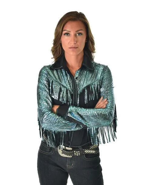 Cowgirl Tuff Womens Breathe Pullover Black/Turquoise Nylon L/S Shirt