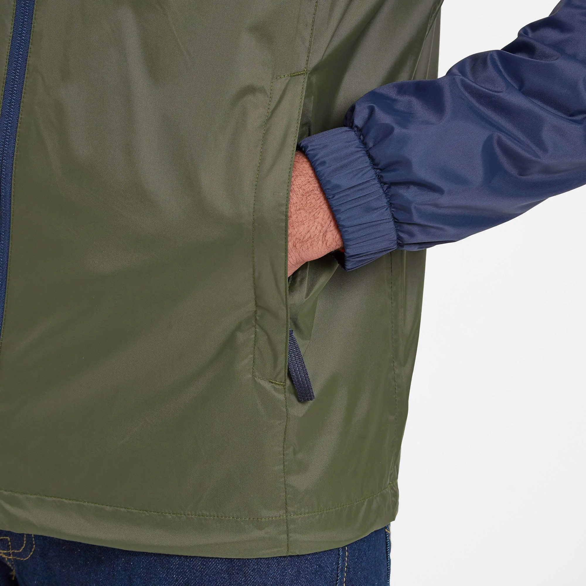 Craven Mens Waterproof Packaway Jacket - Khaki/Navy/Dark Orange Colour Block