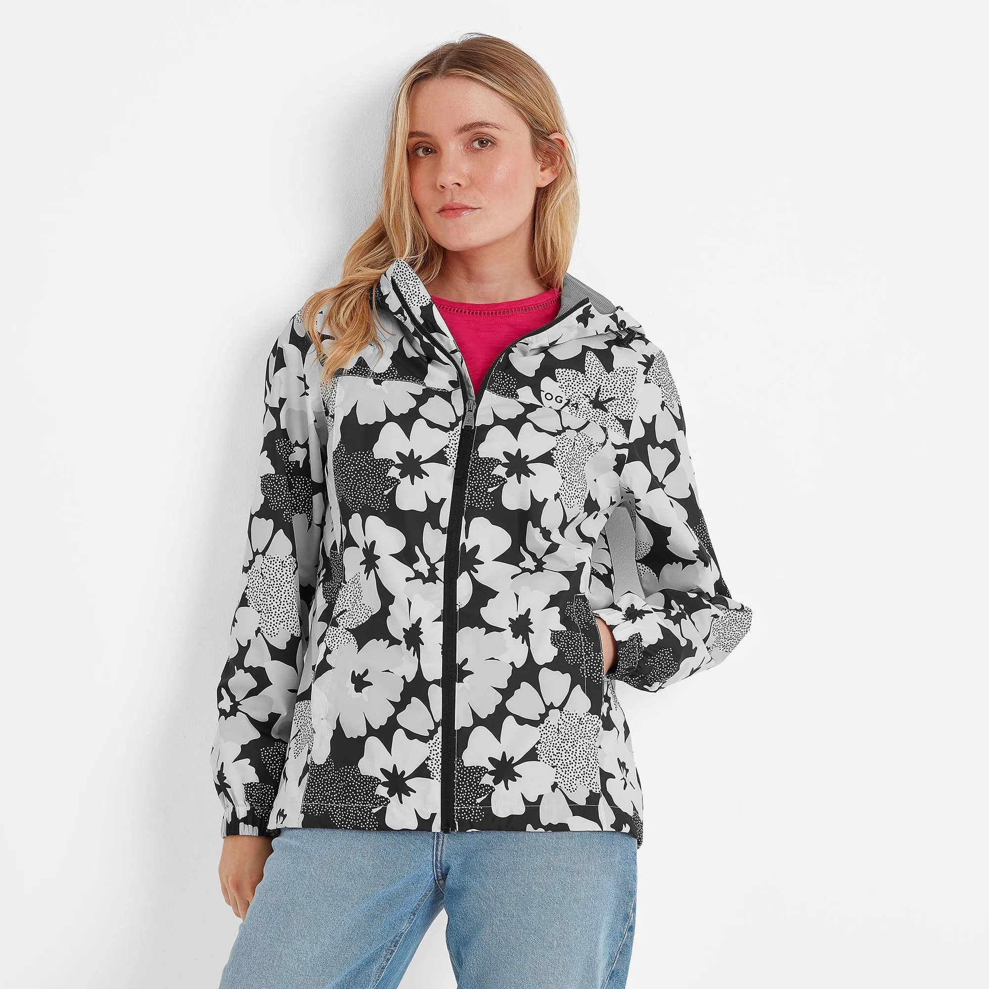 Craven Womens Waterproof Packaway Jacket - Black & White Floral Print