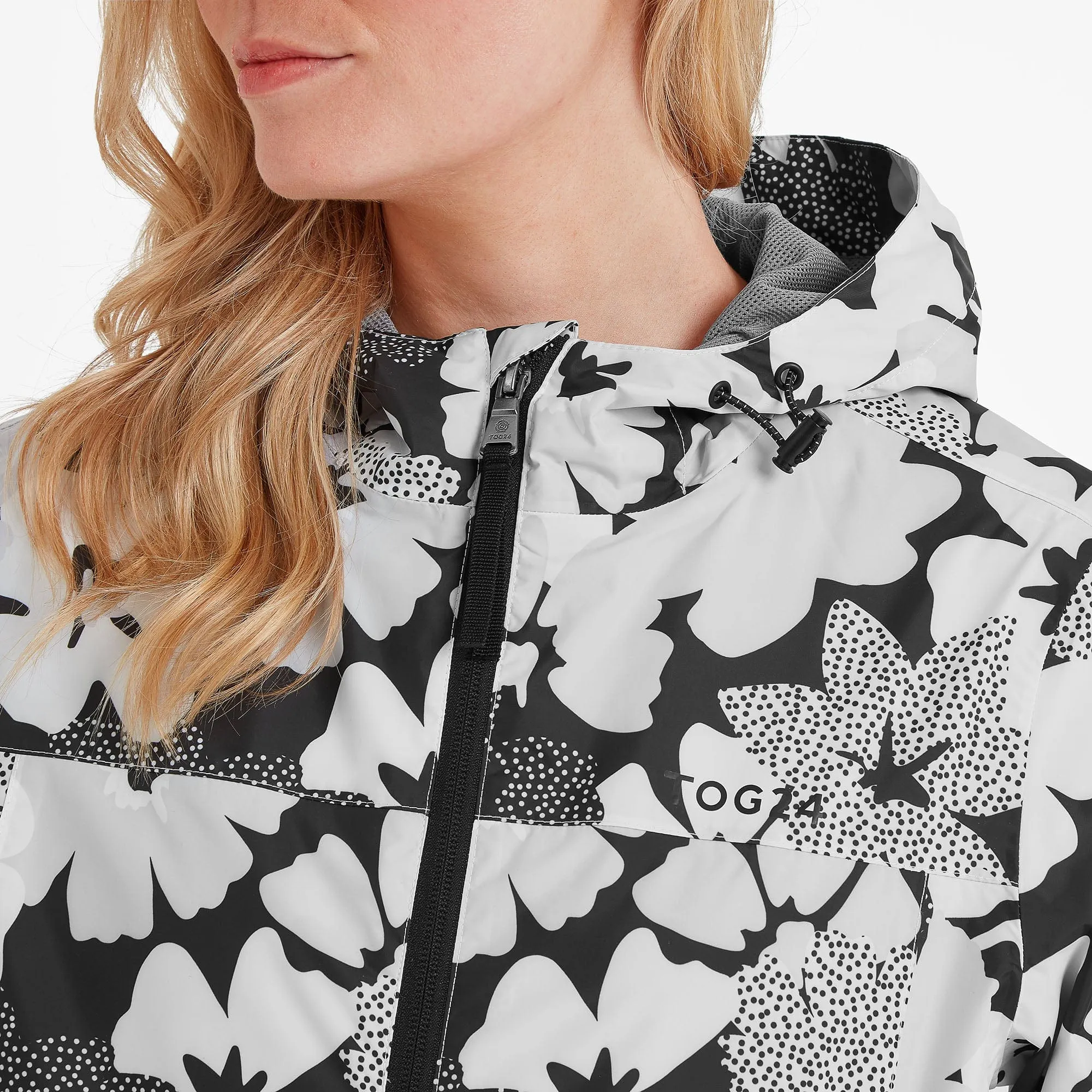 Craven Womens Waterproof Packaway Jacket - Black & White Floral Print