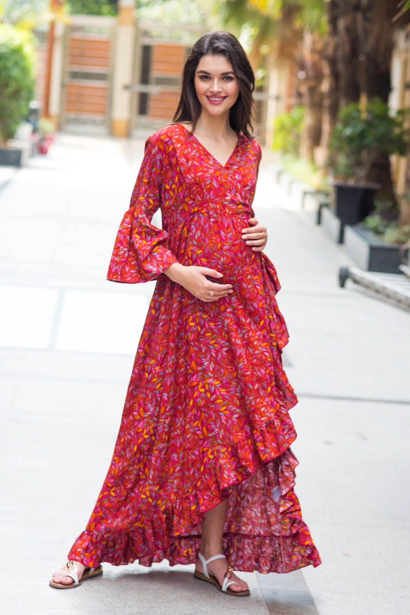 Crimson Frill Maternity & Nursing Wrap Dress