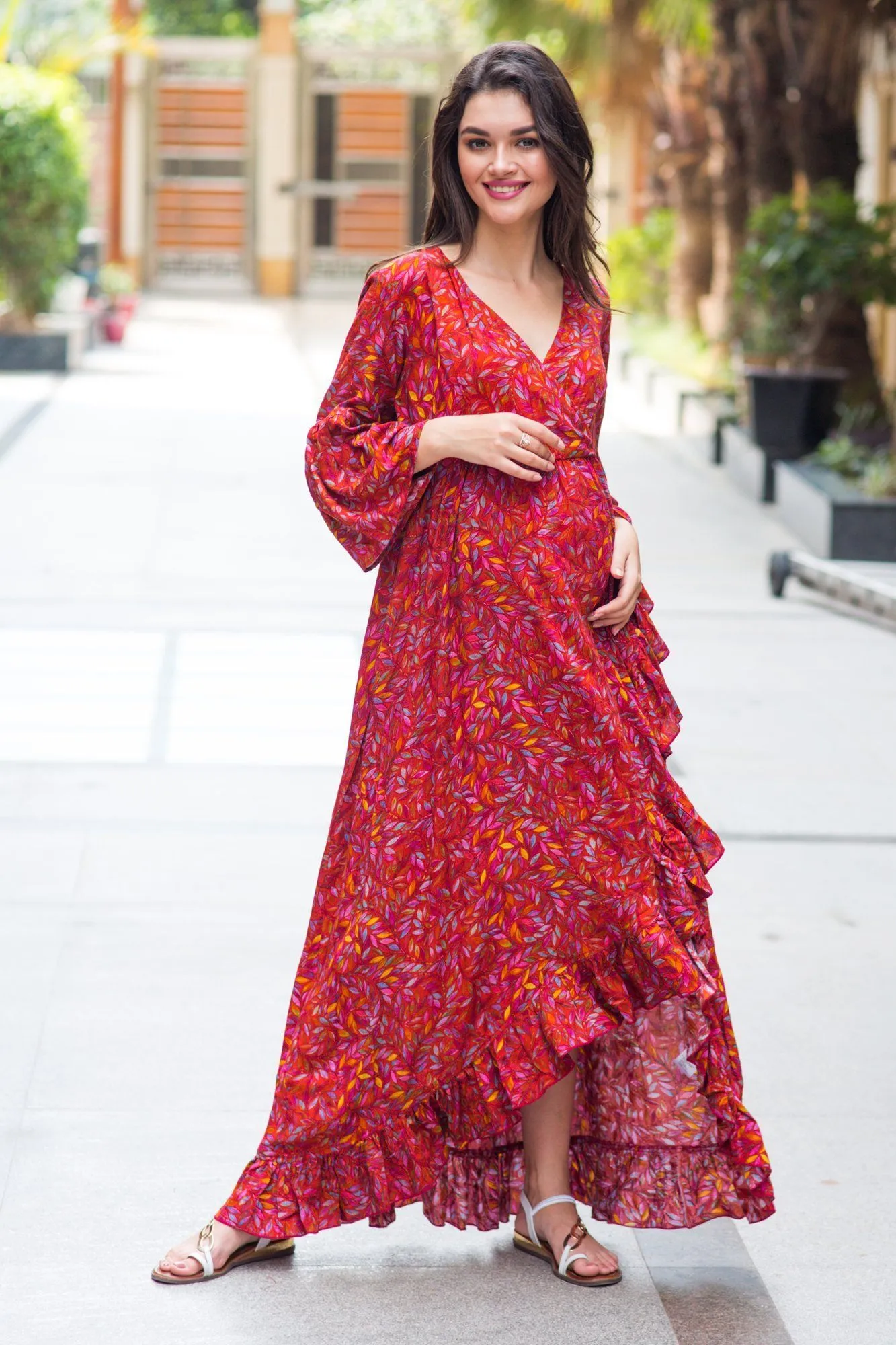 Crimson Frill Maternity & Nursing Wrap Dress