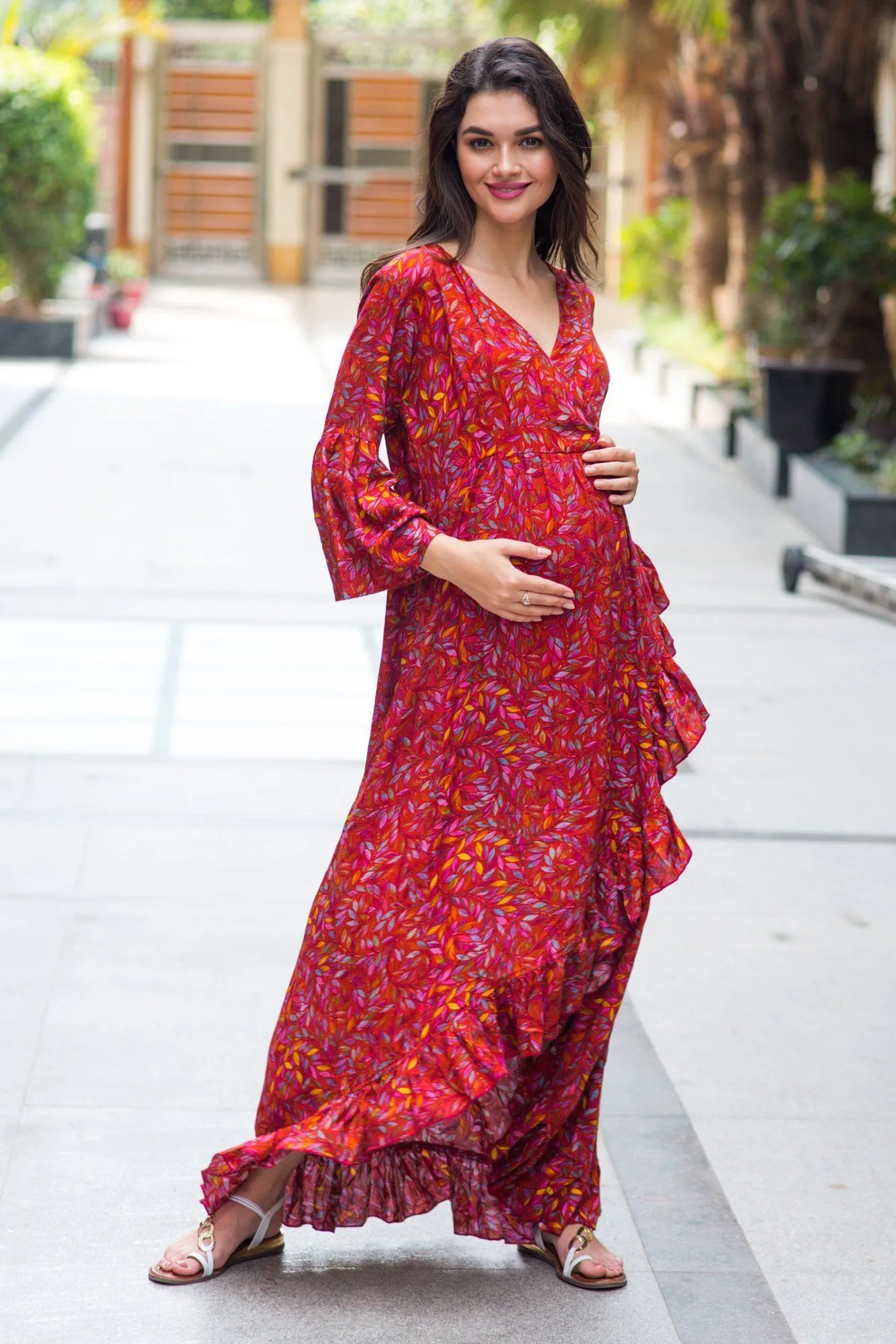 Crimson Frill Maternity & Nursing Wrap Dress