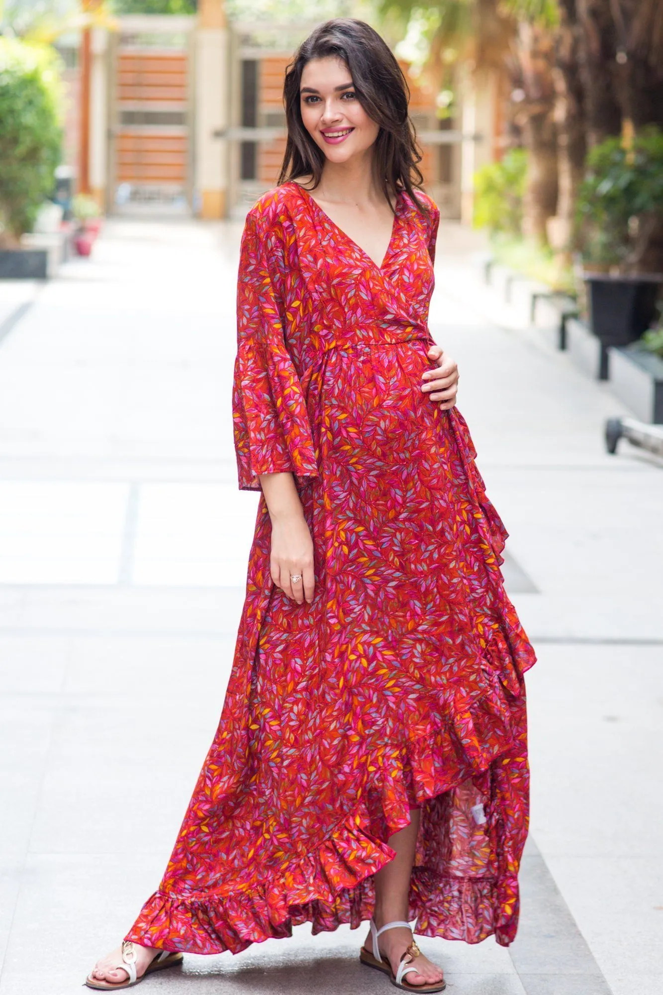 Crimson Frill Maternity & Nursing Wrap Dress