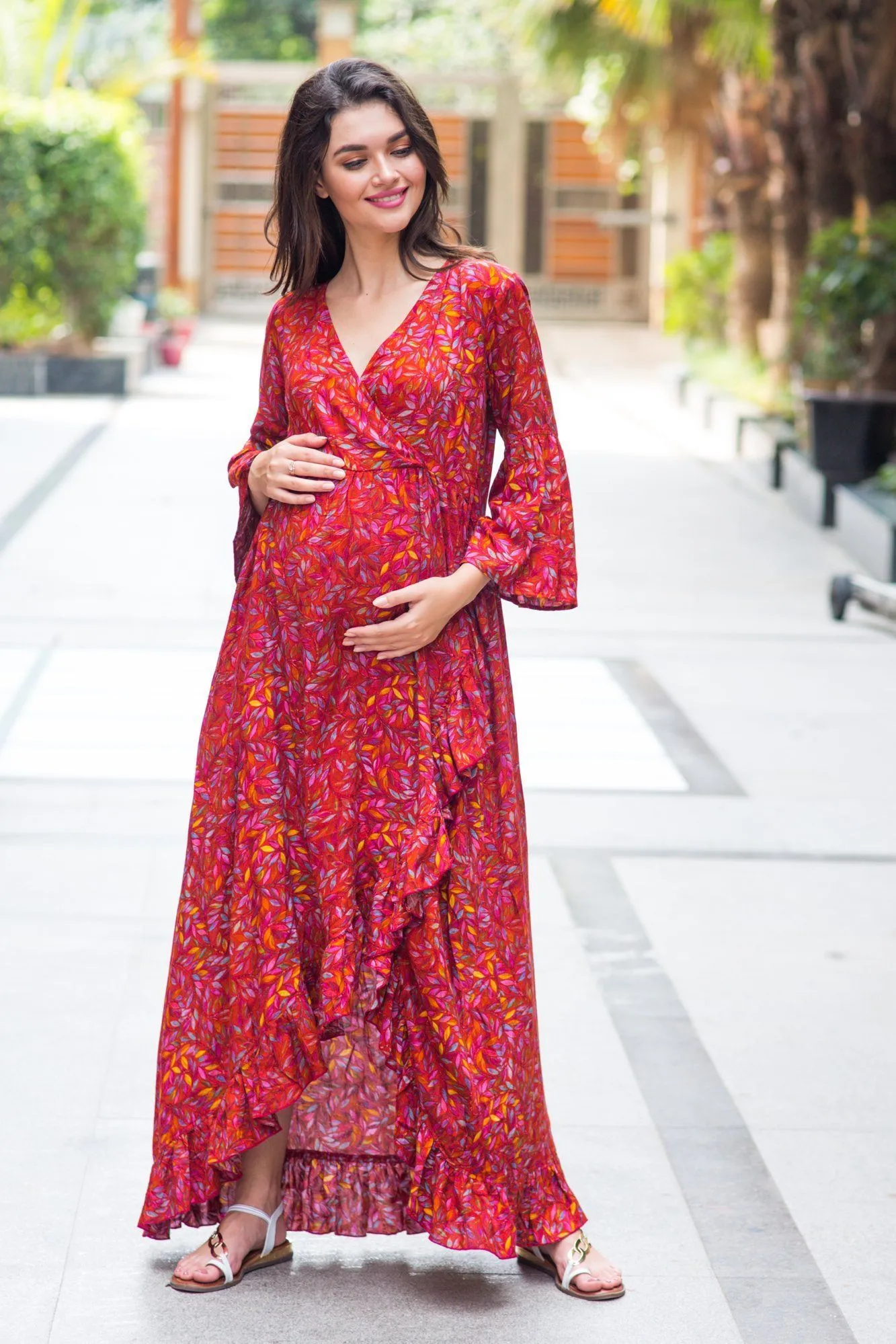 Crimson Frill Maternity & Nursing Wrap Dress