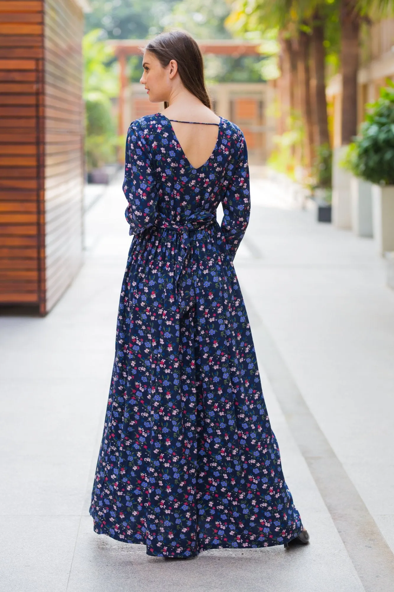 Dainty Floral Blue Maternity & Nursing Wrap Dress