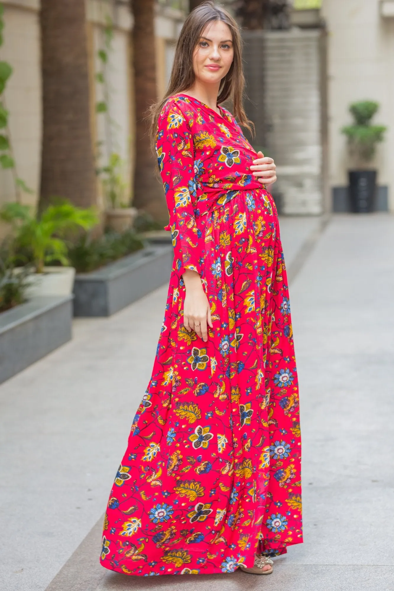 Daisy Red Maternity & Nursing Wrap Dress