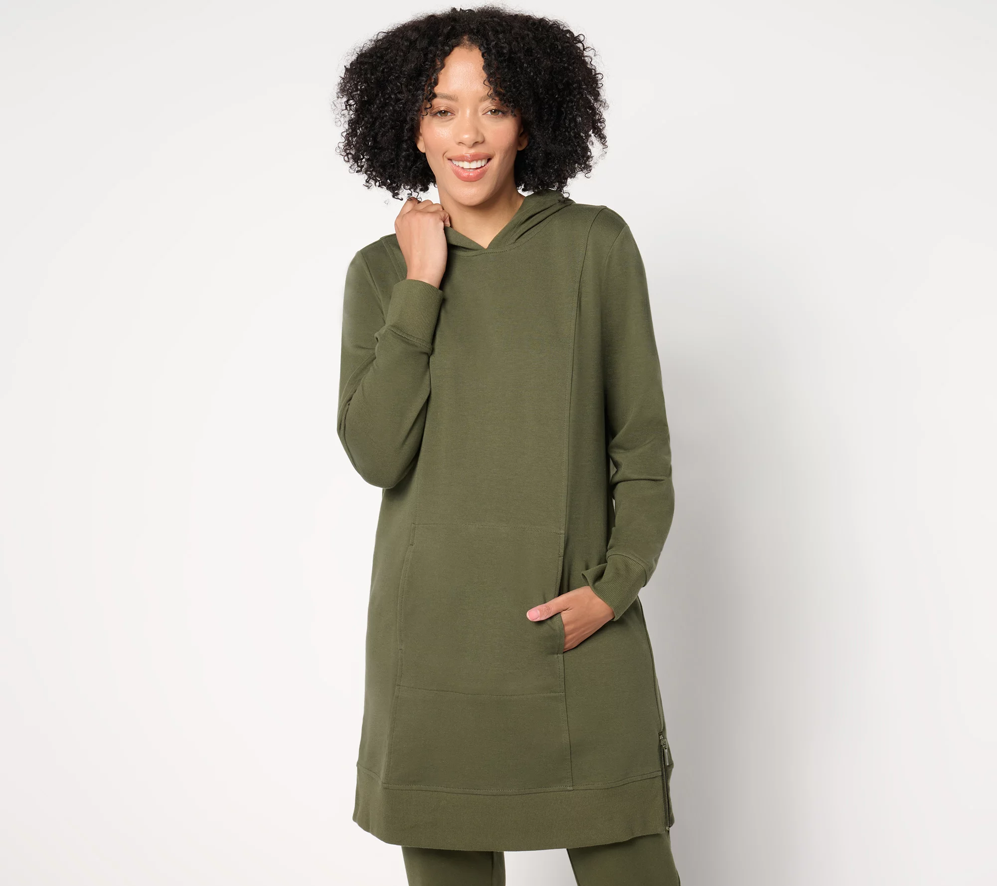 Denim & Co. Active Regular French Terry Hooded Tunic Pullover