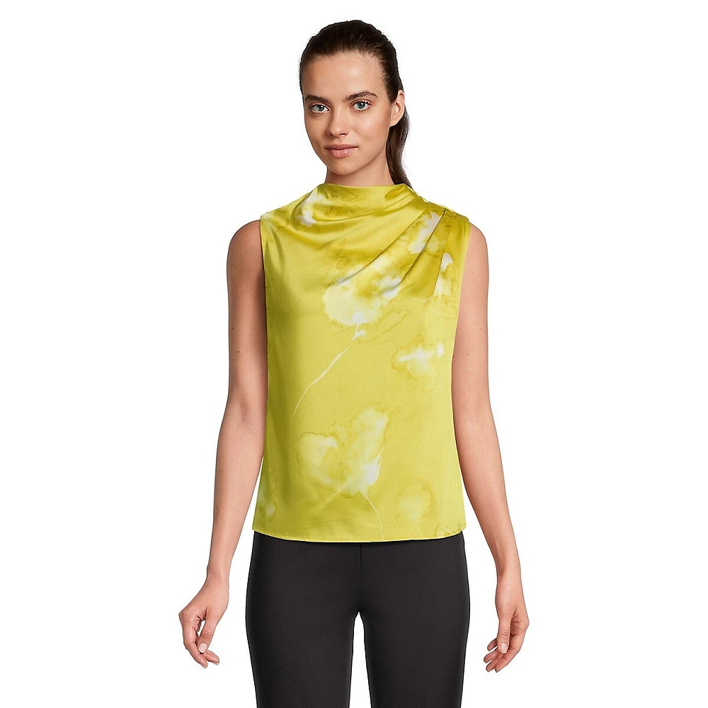 Donna Karan Draped Sleeveless Watercolour-Print Top