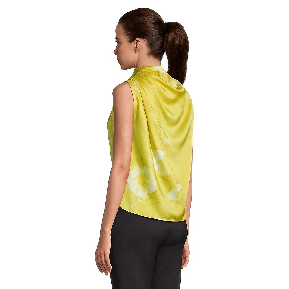 Donna Karan Draped Sleeveless Watercolour-Print Top