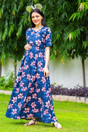 Dreamy Blue Maternity & Nursing Wrap Dress