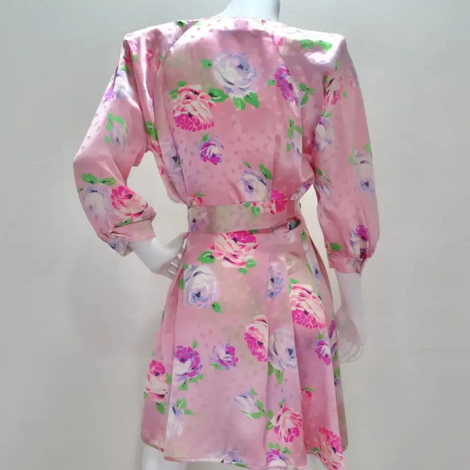 Emanuel Ungaro 1980s Pink Floral Wrap Dress