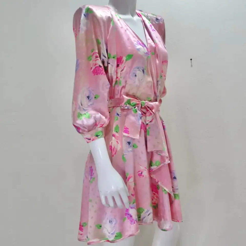 Emanuel Ungaro 1980s Pink Floral Wrap Dress