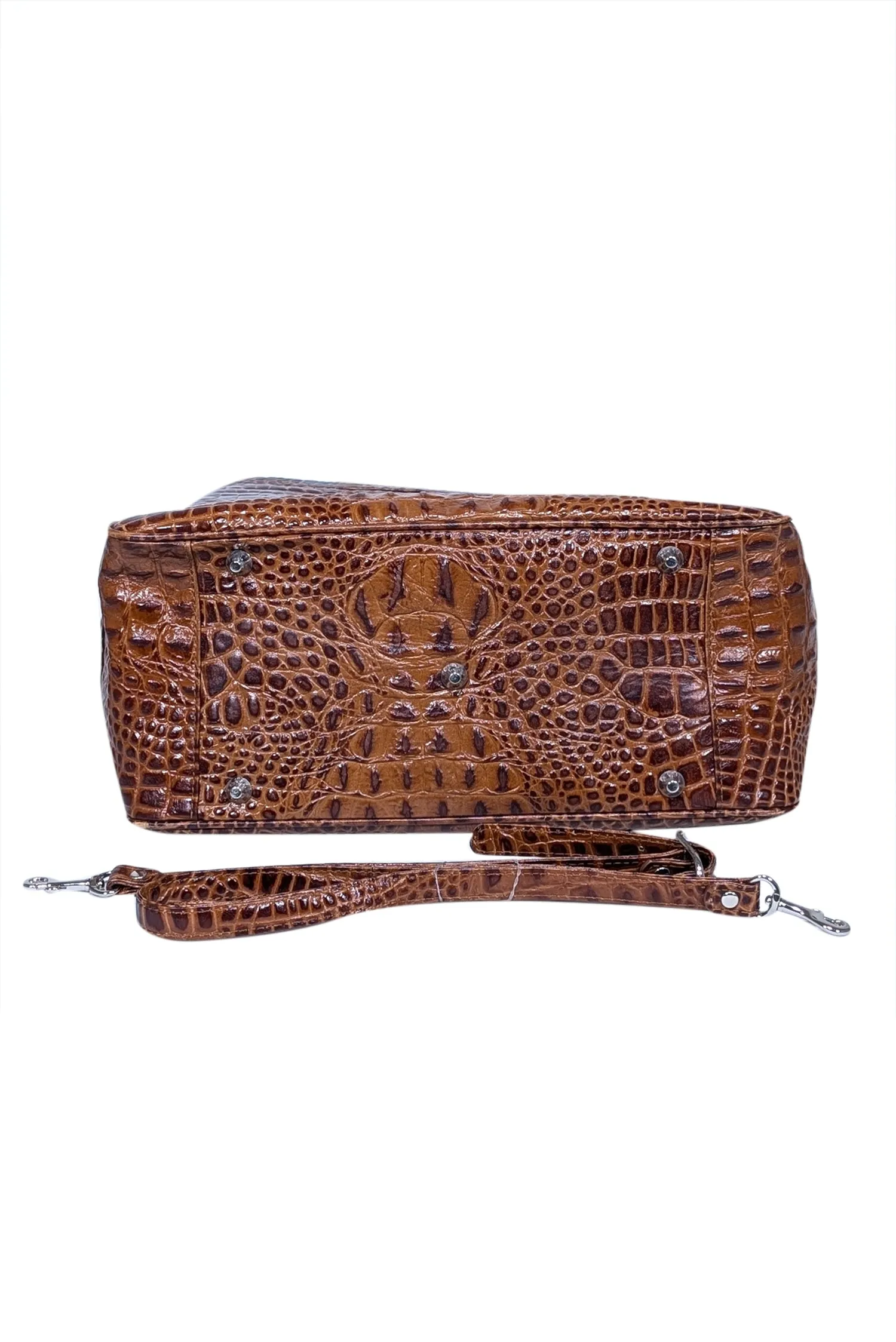 Eric Brand - Brown Croc Embossed Tote w/ Bamboo Handles & Detachable Strap