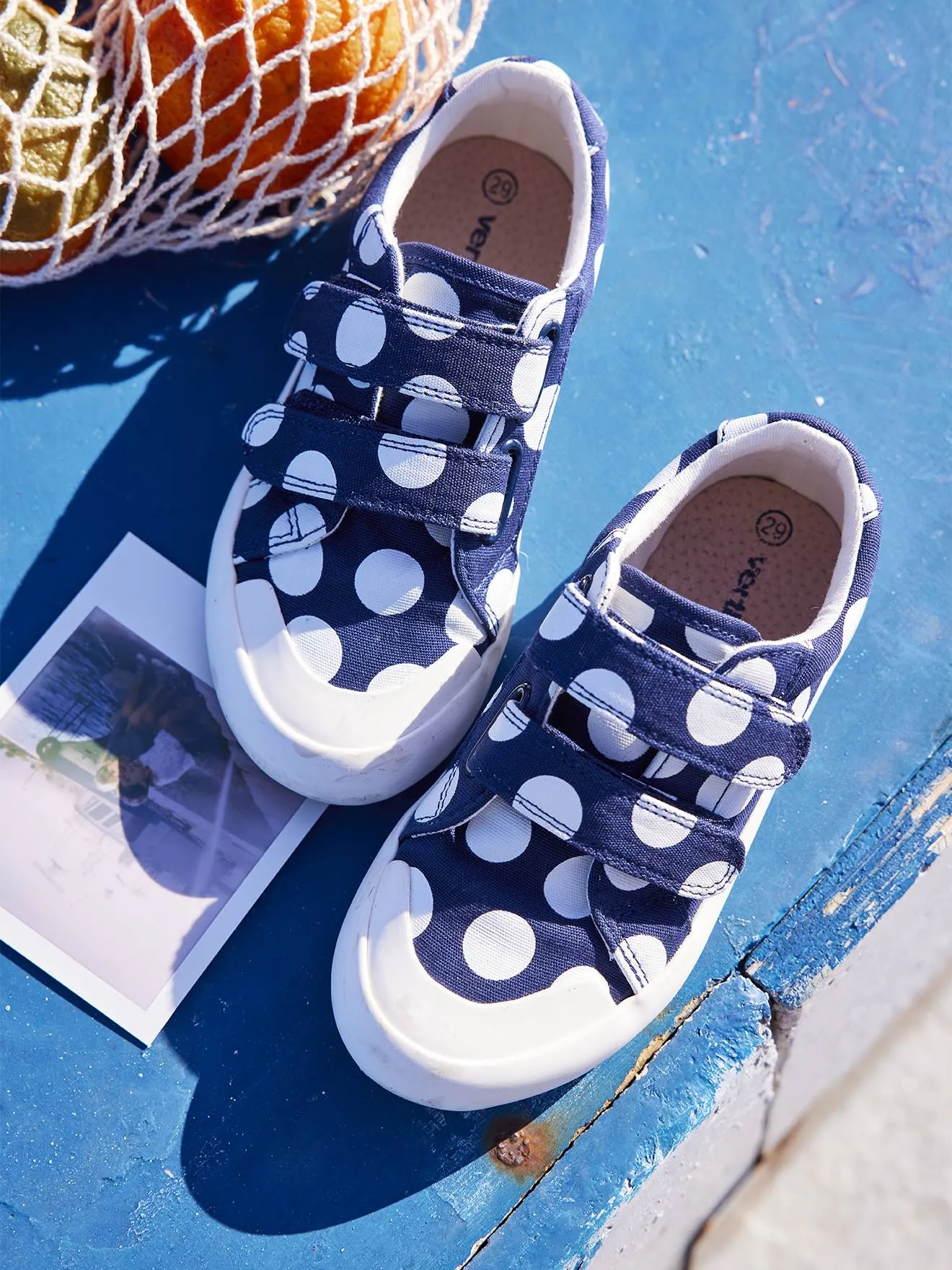 Fabric Trainers with Touch Fasteners, for Girls - blue dark all over printed