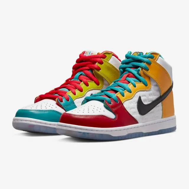 Froskate x nike dunk high sb high (all love no hate/ white/ metallic gold/ university red/ multicolo