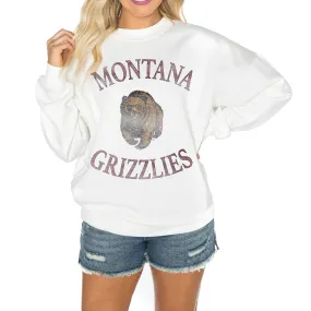 Gameday Couture Montana Grizzlies Women's White Good Vibes Premium Fleece Drop Shoulder Pullover Sweatshirt