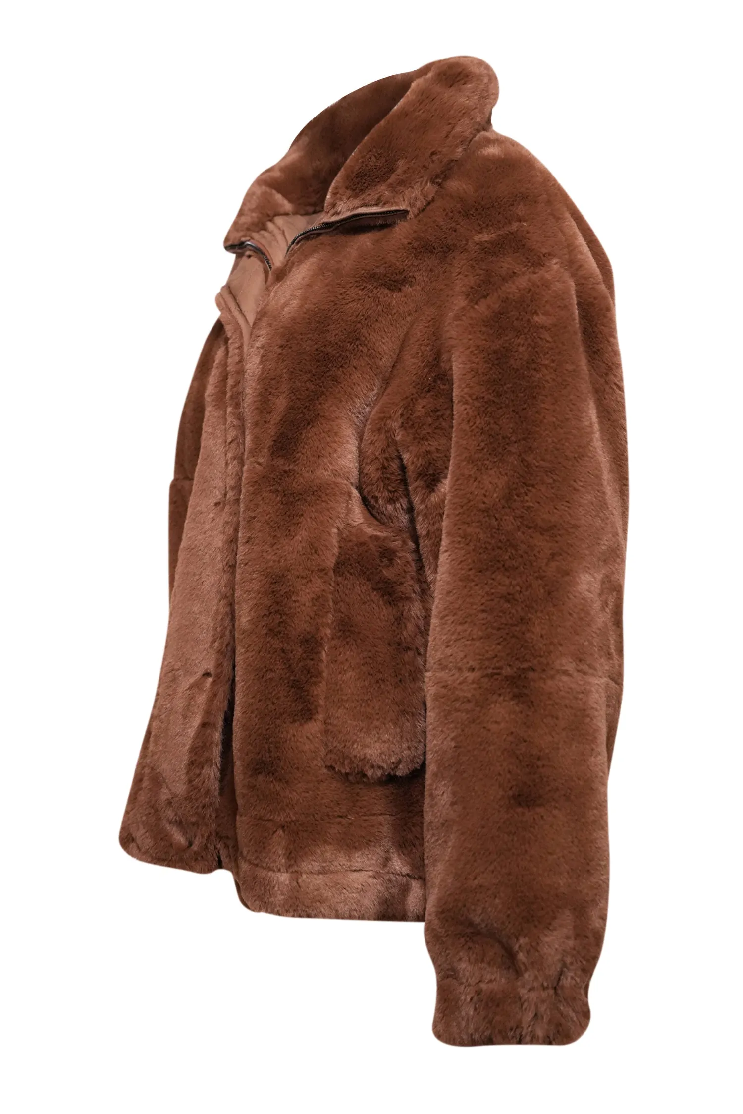 Gerard Darel - Brown Faux Fur Collared Jacket Sz L