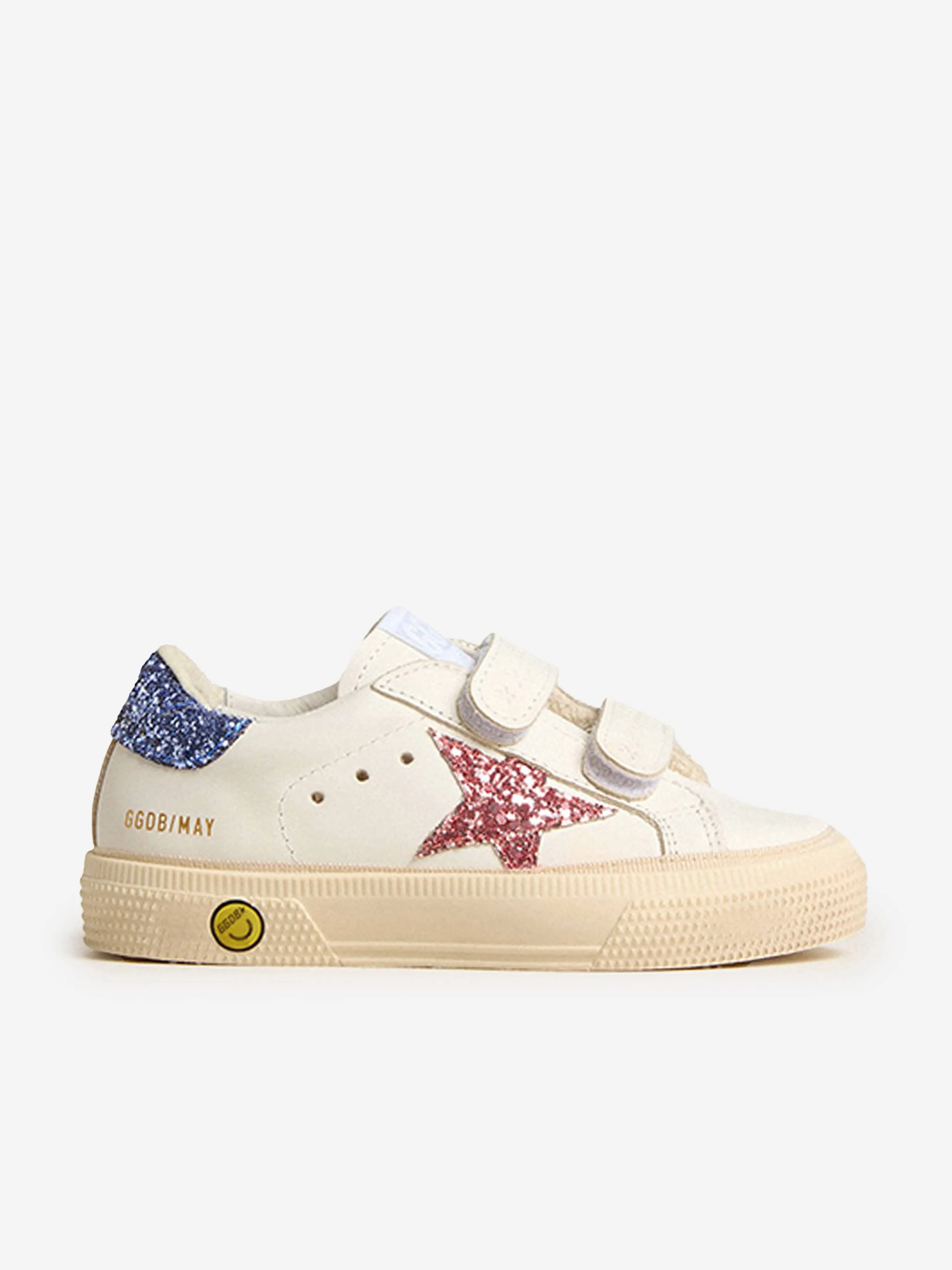 Girls Leather and Glitter Star May Trainers in White