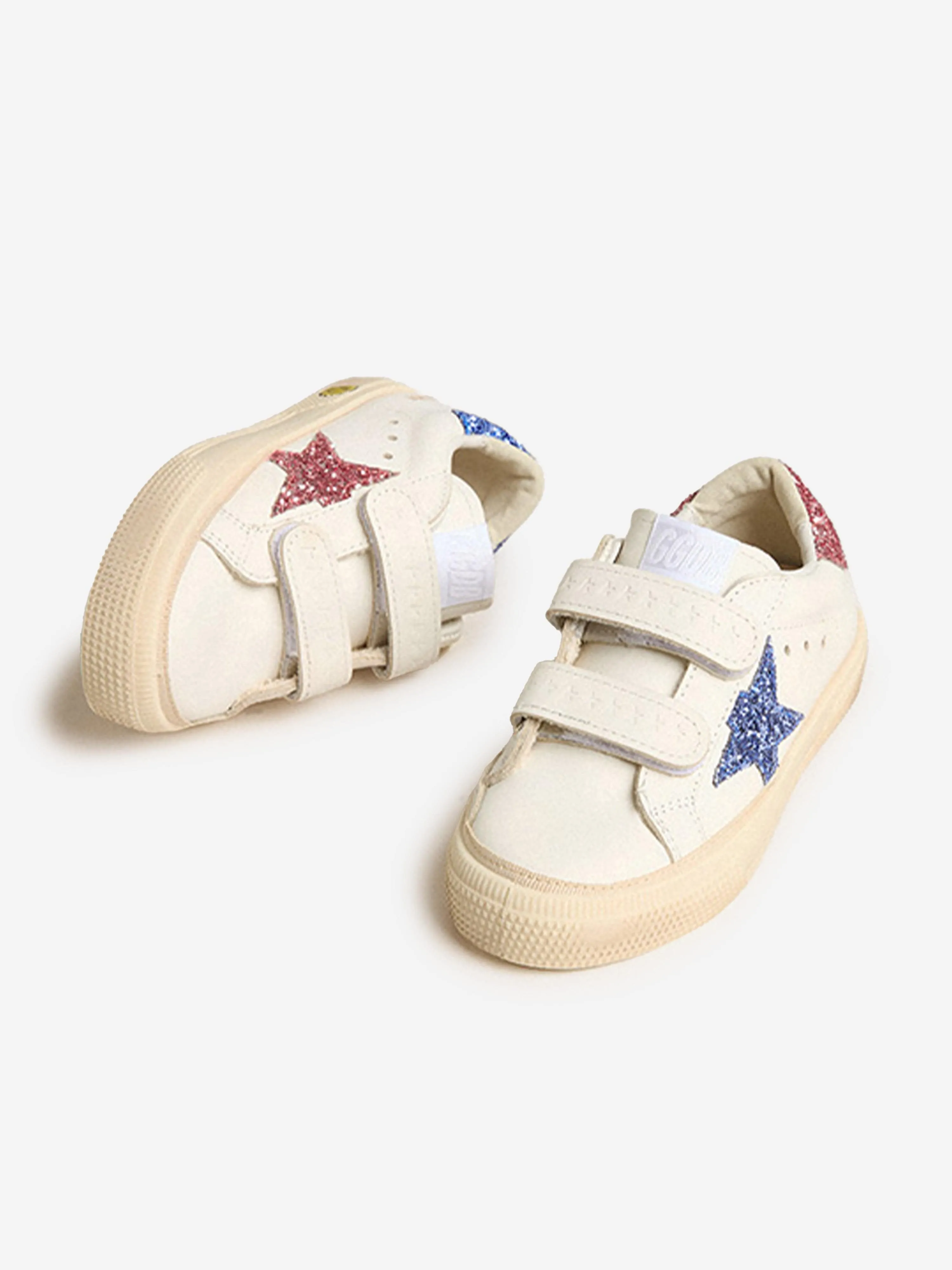 Girls Leather and Glitter Star May Trainers in White