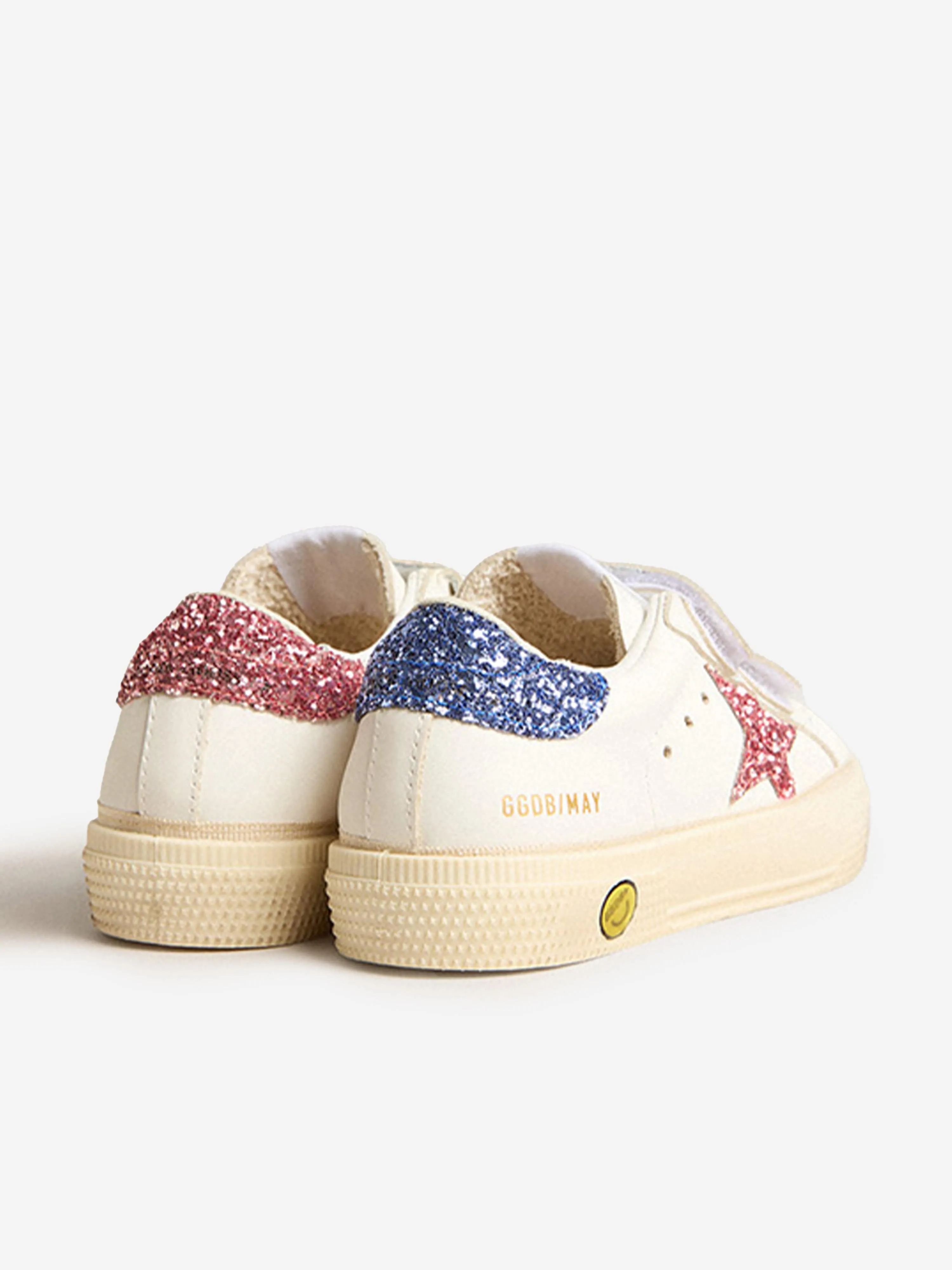 Girls Leather and Glitter Star May Trainers in White