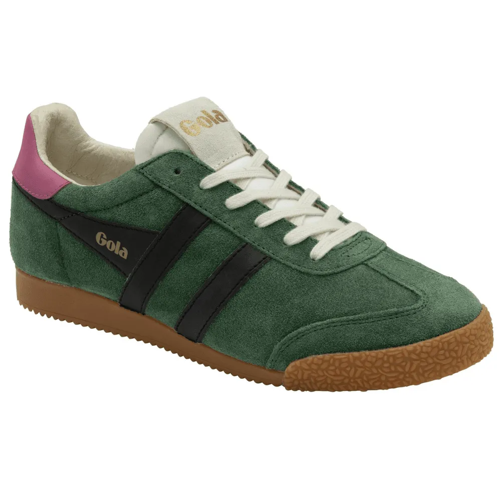 Gola ELAN Green and Black with Pink Suede Trainers