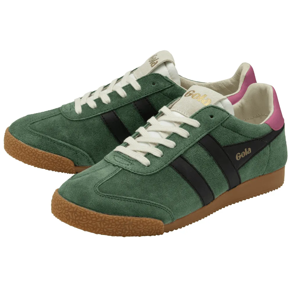 Gola ELAN Green and Black with Pink Suede Trainers