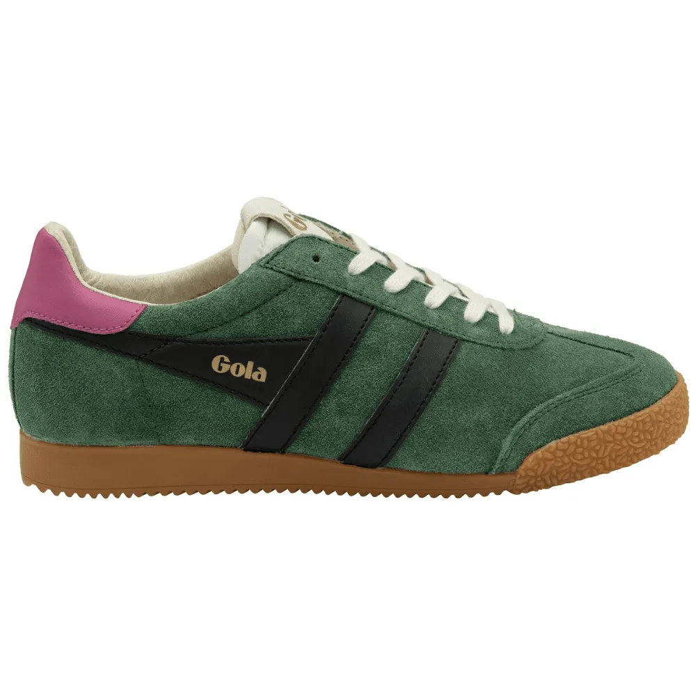 Gola ELAN Green and Black with Pink Suede Trainers