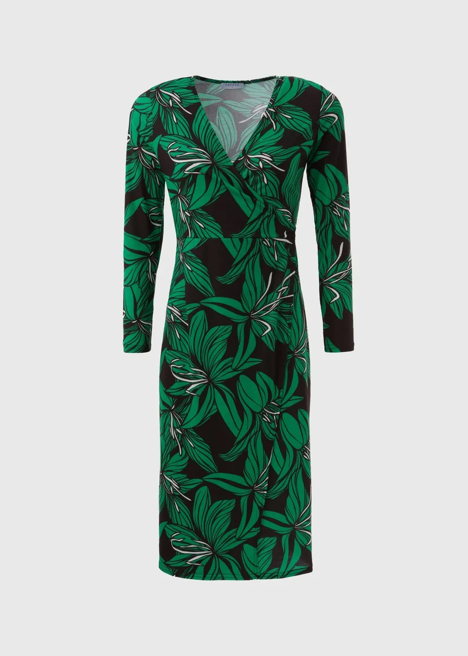 Green Floral Print Jersey Wrap Dress