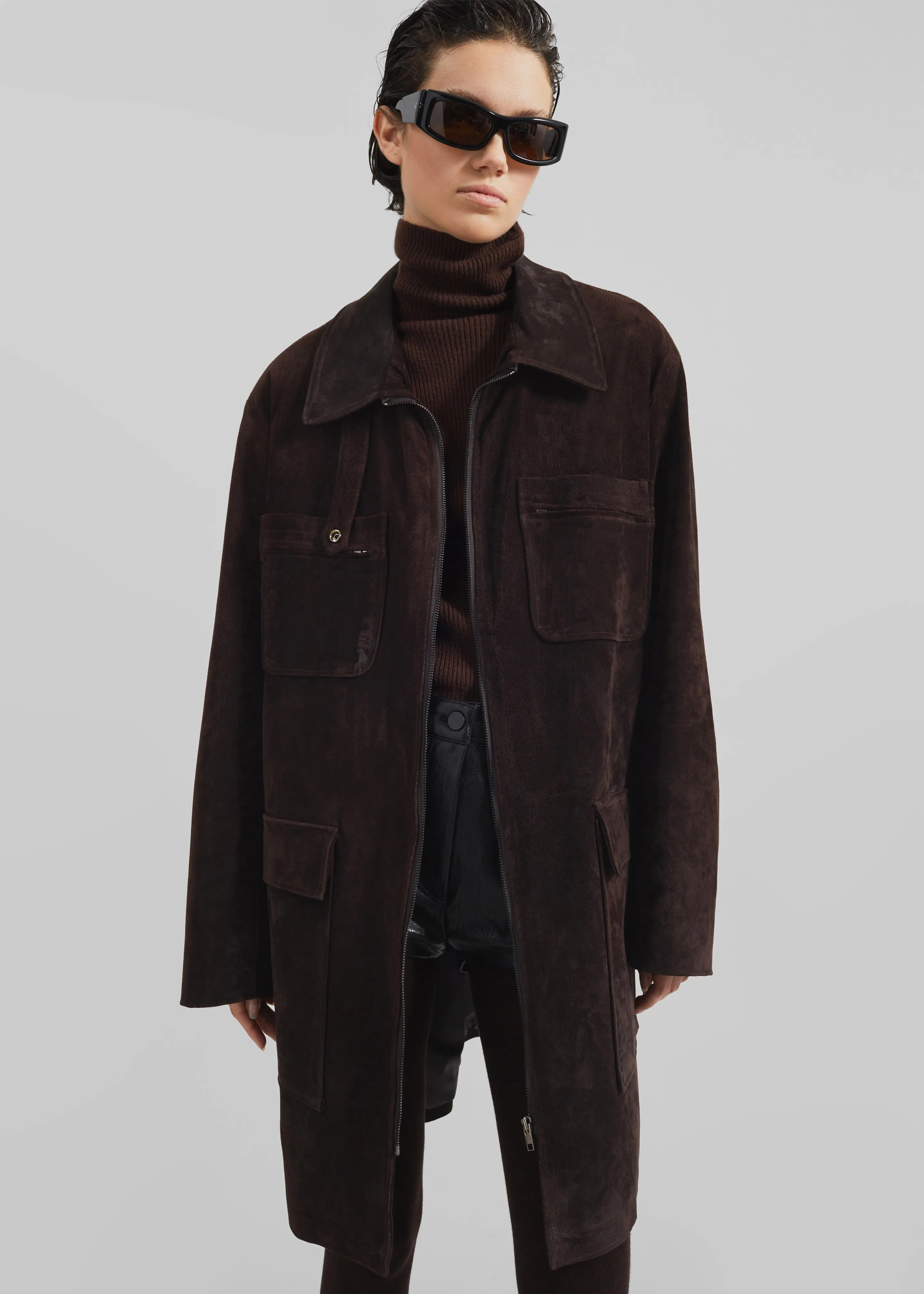 Haillot Suede Long Jacket - Brown