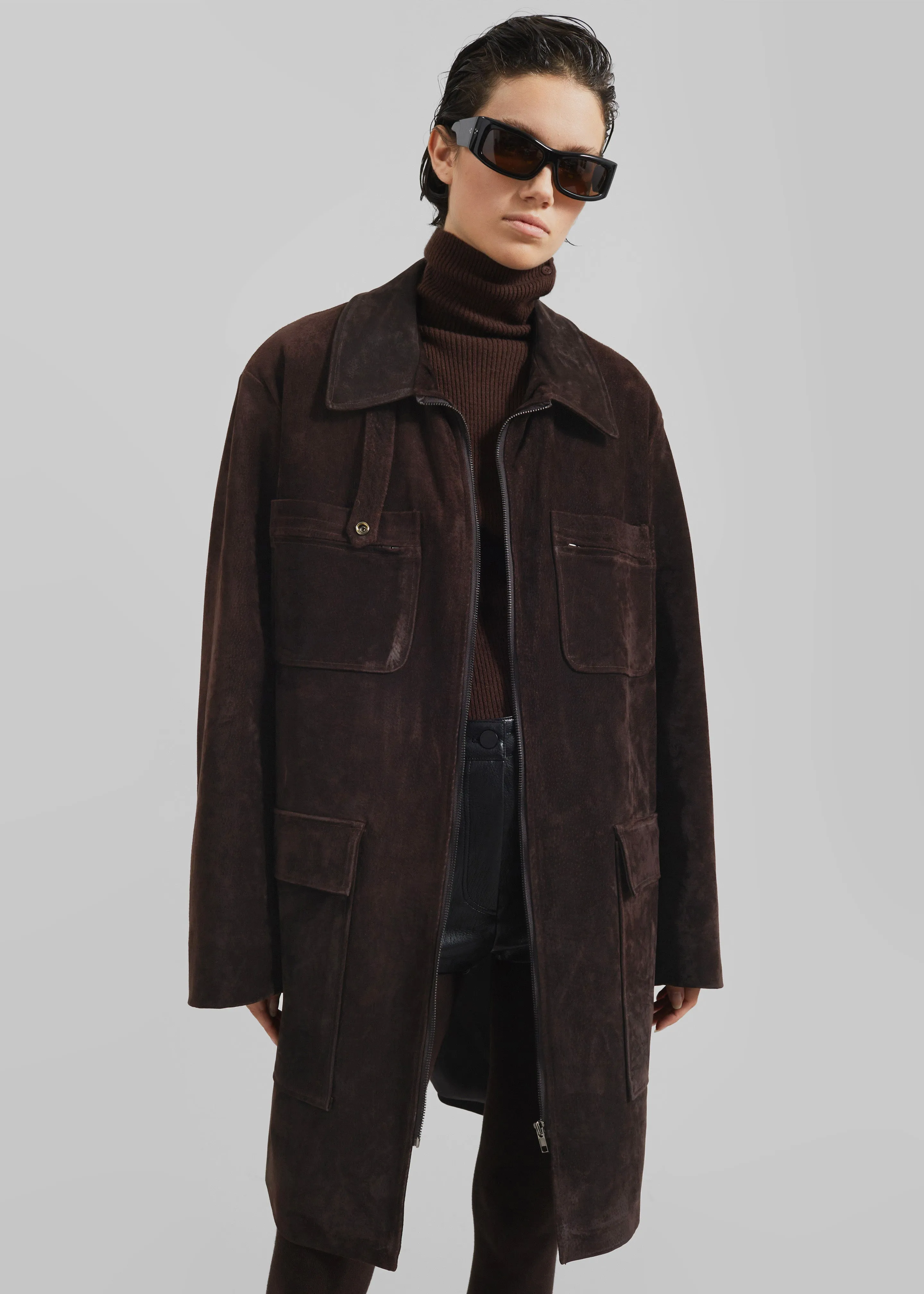 Haillot Suede Long Jacket - Brown