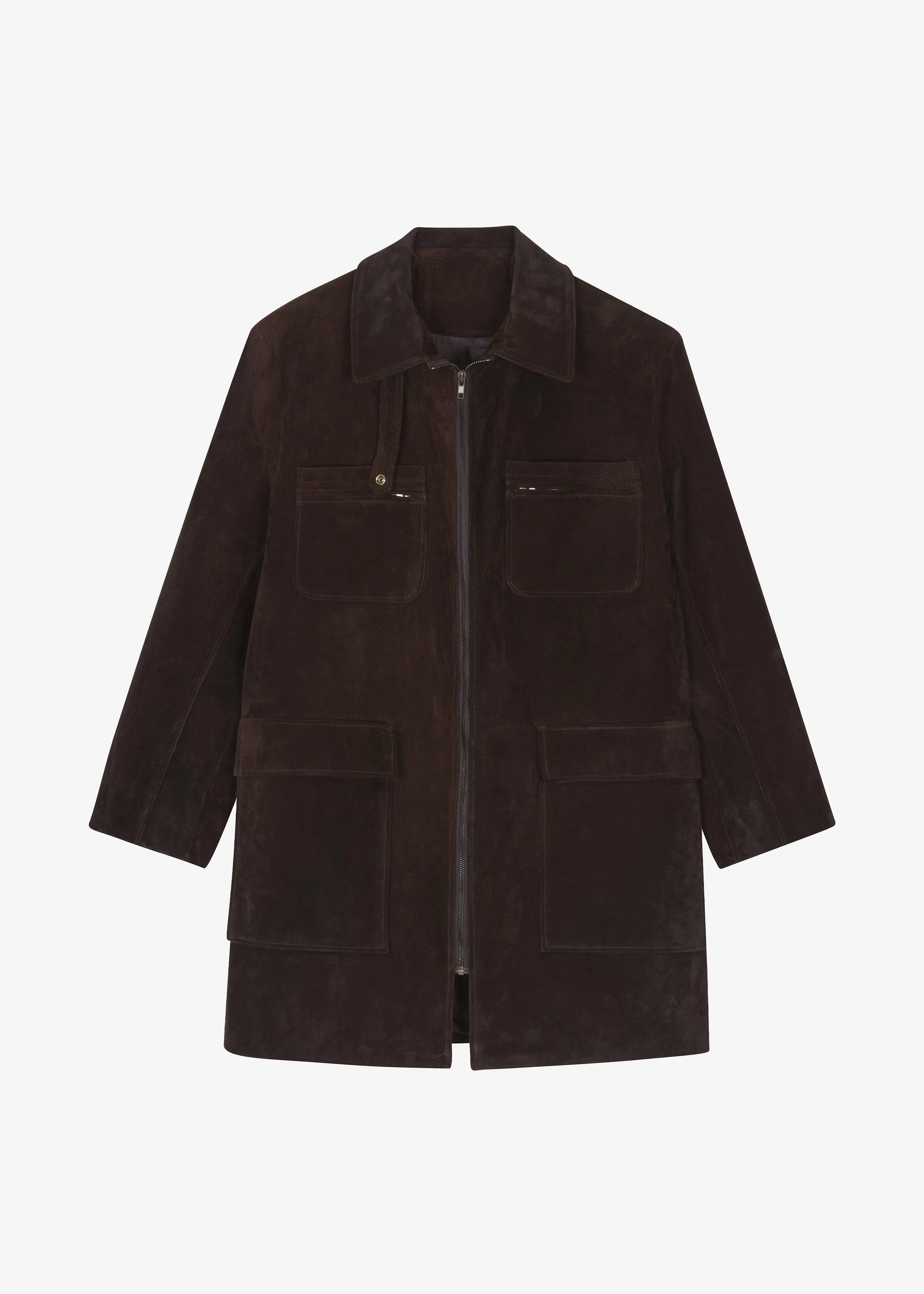 Haillot Suede Long Jacket - Brown