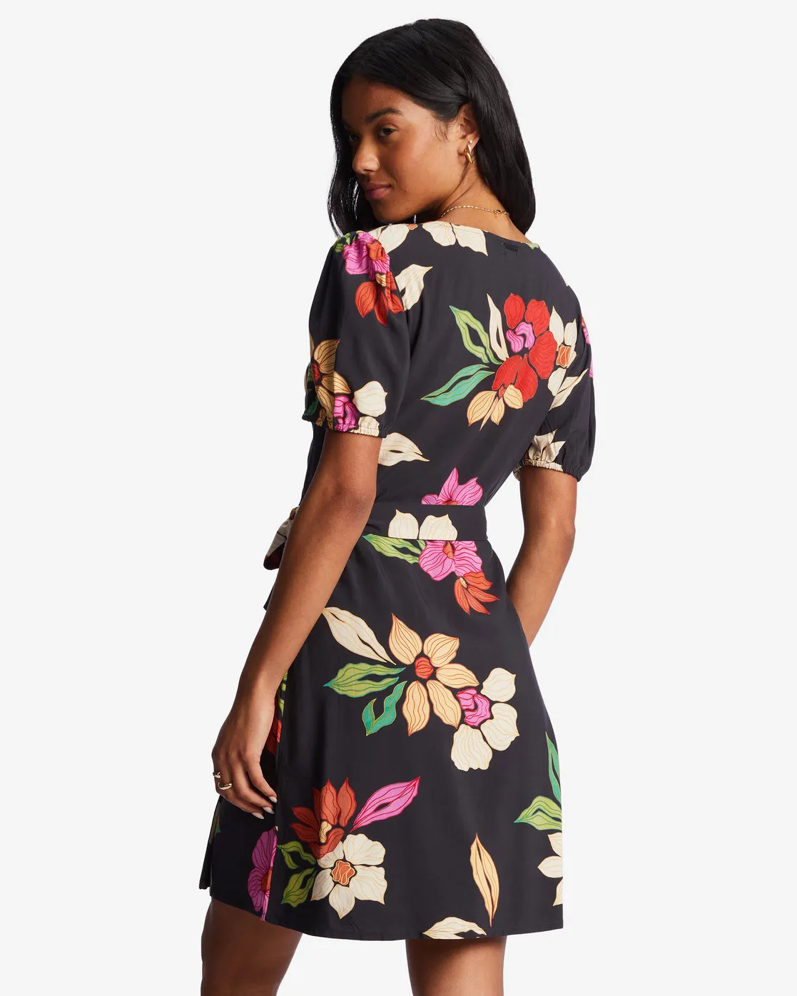 Hot Tropics Mini Wrap Dress - Black Pebble