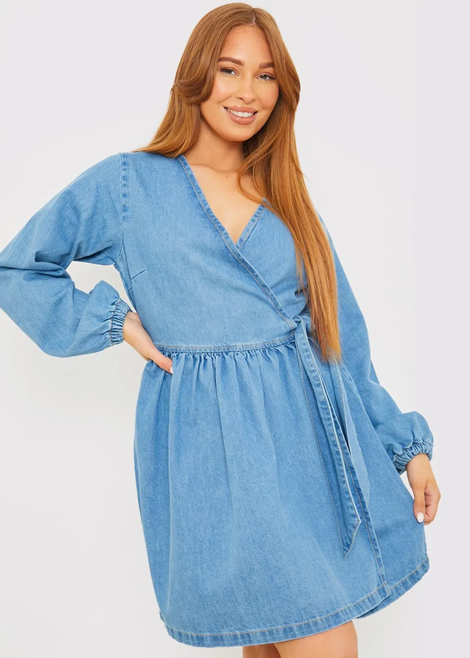 In The Style Stacey Blue Denim Wrap Dress