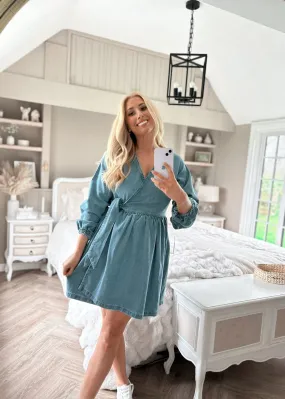 In The Style Stacey Blue Denim Wrap Dress