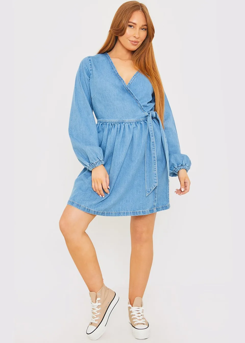 In The Style Stacey Blue Denim Wrap Dress