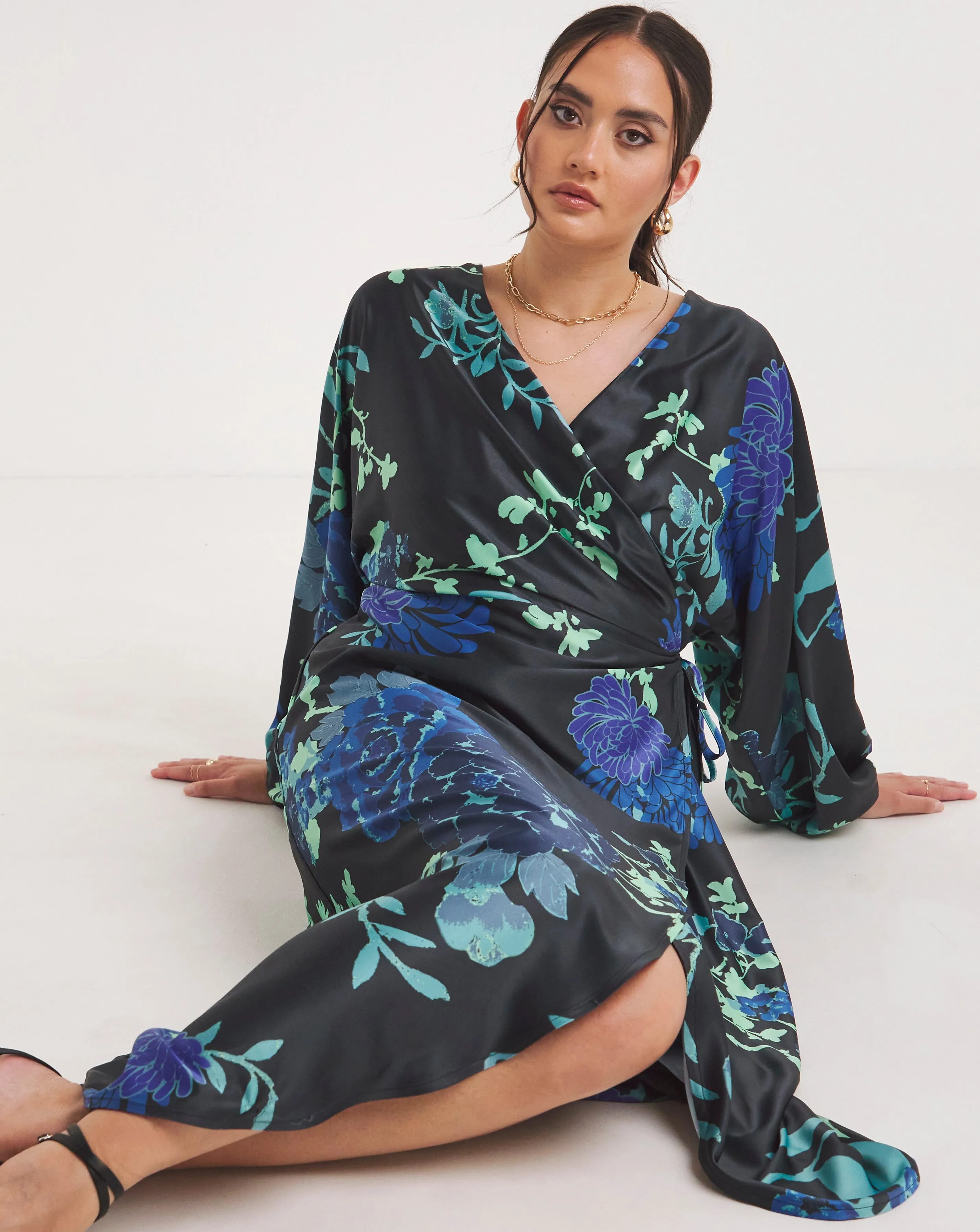 Joanna Hope Floral Satin Wrap Dress | Simply Be