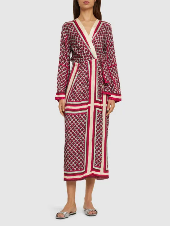 Johanna Ortiz   Jacquard long sleeve midi wrap dress 