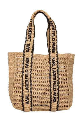 Karl Lagerfeld - Beige & Black Raffia Tote