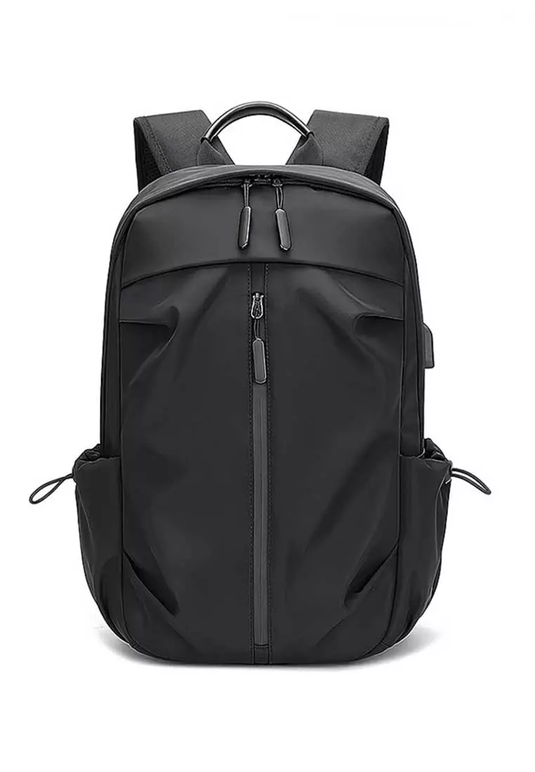 Lara Men's Leisure Minimalist Plain Nylon Zipper Backpack - Black