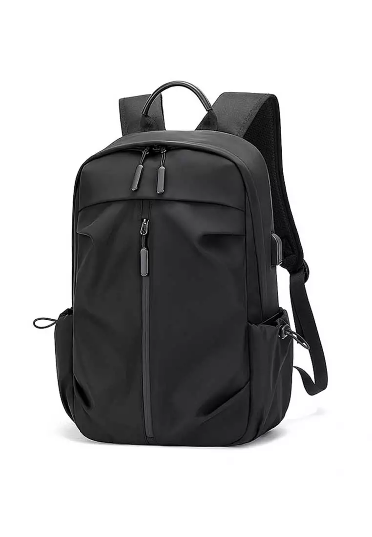 Lara Men's Leisure Minimalist Plain Nylon Zipper Backpack - Black