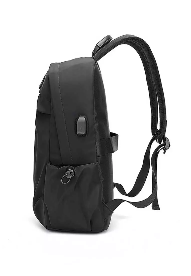 Lara Men's Leisure Minimalist Plain Nylon Zipper Backpack - Black