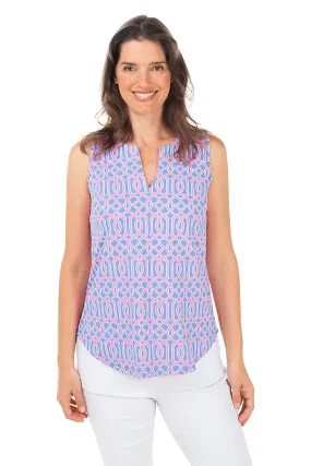 Lattice UPF50+ Split Neck Sleeveless Knit Top