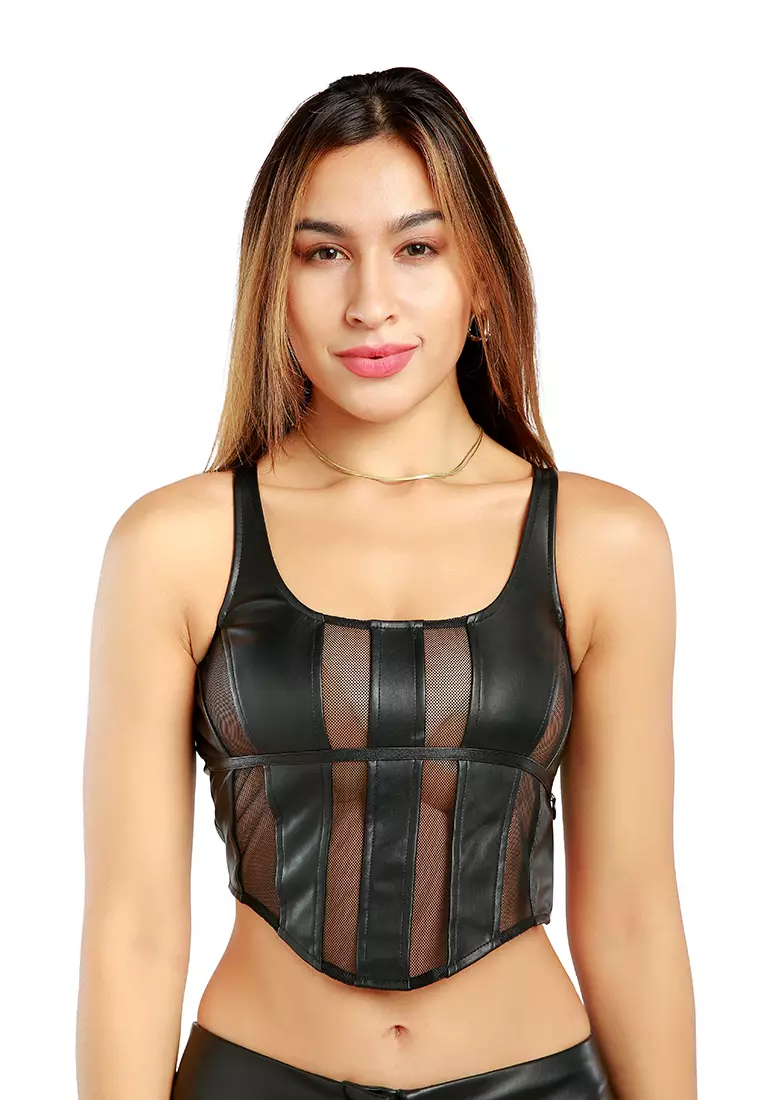 London Rag Mesh Sleeveless Crop Top in Black