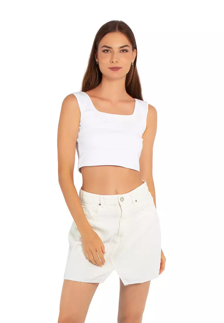 London Rag White Basic Sleeveless Crop Top