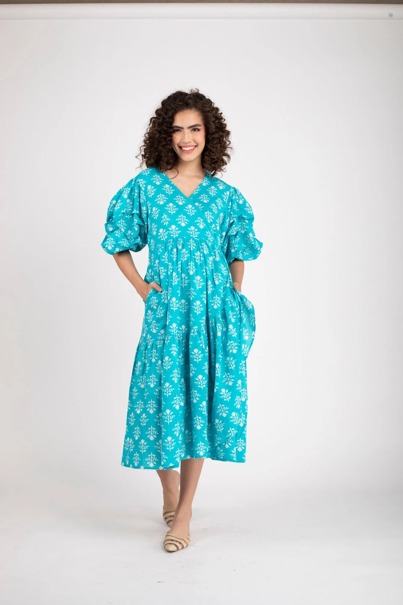 Love Iris Blue Maternity & Nursing Frill Wrap Dress (100% Cotton)