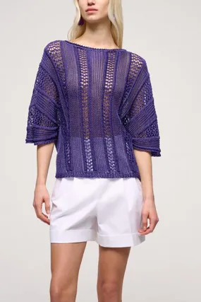 Luisa Spagnoli CERNIERA PURPLE PREFORATED KNIT PULLOVER