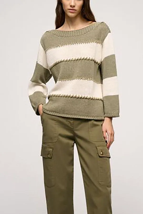 Luisa Spagnoli COLLA KAKI LUREX STRIPED PULLOVER