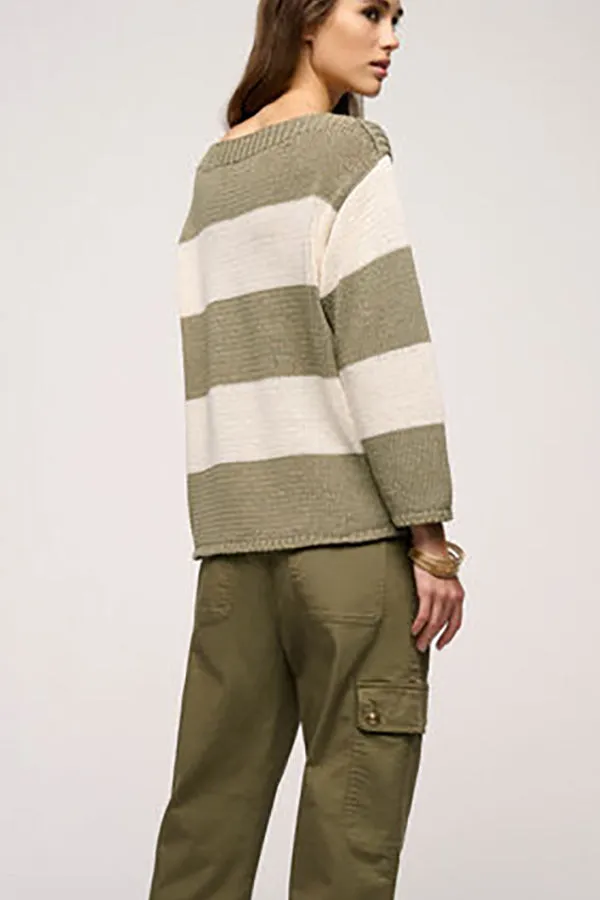 Luisa Spagnoli COLLA KAKI LUREX STRIPED PULLOVER